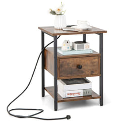 3-Tier Nightstand Bedside Sofa Side TablesÂ  w/ Charging Station
