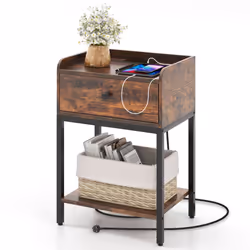 Nightstand Industrial Bedside Table With Charging Station And USB Ports
