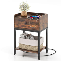 Nightstand Industrial Bedside Table With Charging Station And USB Ports