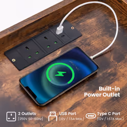 Nightstand Industrial Bedside Table With Charging Station And USB Ports