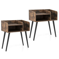 Mid Century Modern Nightstand (Set of 2) with Open Shelves-Coffee