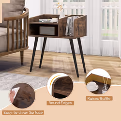 Mid Century Modern Nightstand (Set of 2) with Open Shelves-Coffee