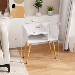 Mid Century Modern Nightstand 2-Tier Bedside Table w/Shelves-White