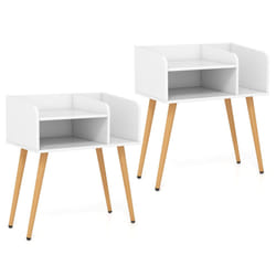 Mid Century Modern Nightstand (Set of 2) with Open Shelves-White