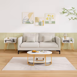 Mid Century Modern Nightstand (Set of 2) with Open Shelves-White