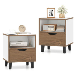 2Pcs Nightstand Mid Century Modern Bedside Table w/Drawer & Shelf-White