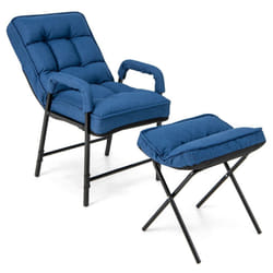 Modern Accent Chair Linen Fabric Upholstered Single Sofa Chair w/Ottoman