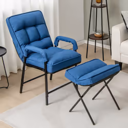 Modern Accent Chair Linen Fabric Upholstered Single Sofa Chair w/Ottoman