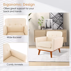 Modern Accent Chair Upholstered Linen Fabric Armchair