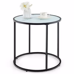 Glass End Table 50cm Round Side Table Modern Coffee Accent Table
