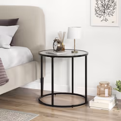 Glass End Table 50cm Round Side Table Modern Coffee Accent Table