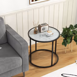 Glass End Table 50cm Round Side Table Modern Coffee Accent Table