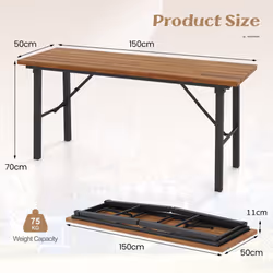 Outdoor Dining Table for 4-6 Foldable 150cm Narrow Patio Table-Natural