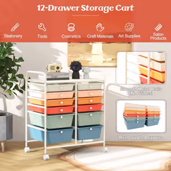 12 Drawer Rolling Storage Cart Office Lightweight Utility Cart w/Wheels