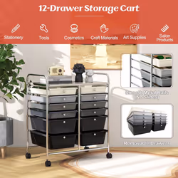 12 Drawer Rolling Storage Cart Office Lightweight Utility Cart w/Wheels