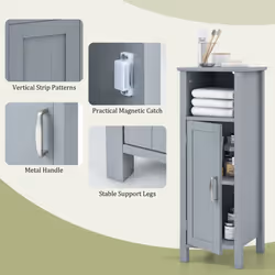 Bathroom Floor Cabinet Freestanding Narrow Storage Organizer-Grey