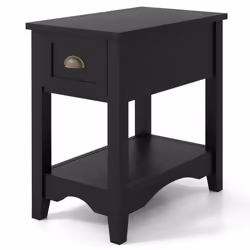 Side End Table Retro Side Table Rectangular Nightstand-Black