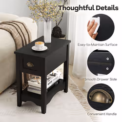 Side End Table Retro Side Table Rectangular Nightstand-Black