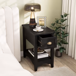 2 PCS Side End Table Retro Side Table Rectangular Nightstand-Black