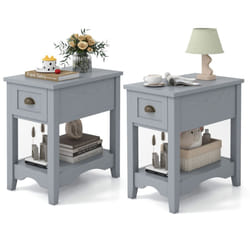 2 PCS Side End Table Retro Side Table Rectangular Nightstand-Grey