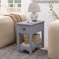2 PCS Side End Table Retro Side Table Rectangular Nightstand-Grey