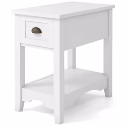 Side End Table Retro Side Table Rectangular Nightstand-White