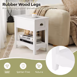 Side End Table Retro Side Table Rectangular Nightstand-White