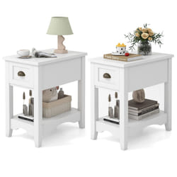 2 PCS Side End Table Retro Side Table Rectangular Nightstand-White