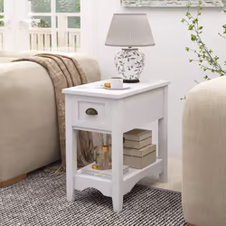2 PCS Side End Table Retro Side Table Rectangular Nightstand-White