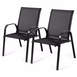 Set of 2 Patio Chairs Portable High Back Garden Camping Dining Chairs W/ Armrest