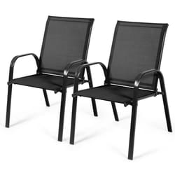Set of 2 Patio Chairs Portable High Back Garden Camping Dining Chairs W/ Armrest