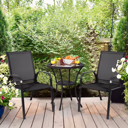 Set of 2 Patio Chairs Portable High Back Garden Camping Dining Chairs W/ Armrest