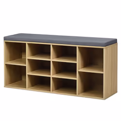 Wooden Shoe Bench Shoe Storage Rack Cabinet Organizer Seat Cushion-Natural