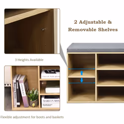 Wooden Shoe Bench Shoe Storage Rack Cabinet Organizer Seat Cushion-Natural