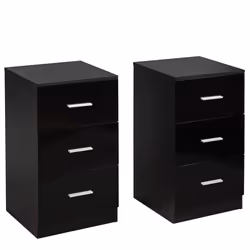 2Pcs 3-Drawer Chest Storage Cabinet Dresser Night Stand Organizer Black