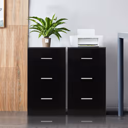 2Pcs 3-Drawer Chest Storage Cabinet Dresser Night Stand Organizer Black