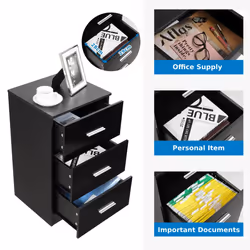 2Pcs 3-Drawer Chest Storage Cabinet Dresser Night Stand Organizer Black
