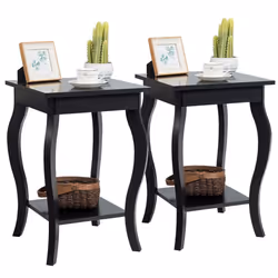 Set of 2 End Table Living Room Accent Table Sofa Side Table-Black