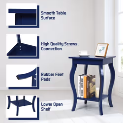 End Table Accent Table Open Storage Shelves Sofa Side Table-Blue