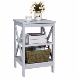 3-Tier Nightstand Side Table X-Design End Table Bed Side Table-Grey