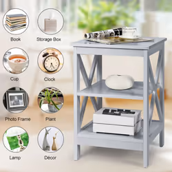 3-Tier Nightstand Side Table X-Design End Table Bed Side Table-Grey