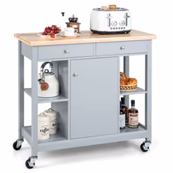 Mobile Kitchen Island Cart Rolling Kitchen Island w/4 Open Shelves Grey