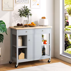 Mobile Kitchen Island Cart Rolling Kitchen Island w/4 Open Shelves Grey