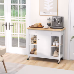 Mobile Kitchen Island Cart Rolling Kitchen Island w/Open Shelves White