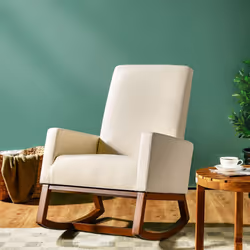 Modern Rocking Chair Upholstered Fabric Leisure Armchair with Rubber Wood Base