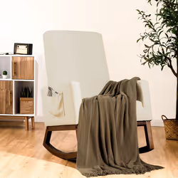 Modern Rocking Chair Upholstered Fabric Leisure Armchair with Rubber Wood Base