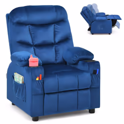 Kids Recliner Chair Velvet Fabric Adjustable Sofa Chair Gaming Lounge Chair