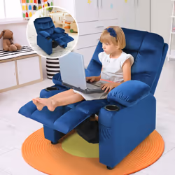 Kids Recliner Chair Velvet Fabric Adjustable Sofa Chair Gaming Lounge Chair