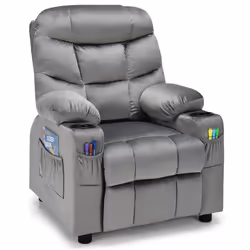 Kids Recliner Chair Velvet Adjustable Sofa Chair Gaming Lounge Chair-Grey
