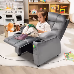 Kids Recliner Chair Velvet Adjustable Sofa Chair Gaming Lounge Chair-Grey